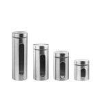 Set 4 recipiente cu fereastra vizualizare , pentru depozitare paste/cereale, Inox, 500/700/800/1200 g