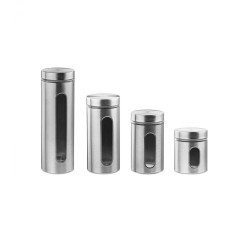 Set 4 recipiente cu fereastra vizualizare , pentru depozitare paste/cereale, Inox, 500/700/800/1200 g