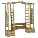 Pergola de gradina cu banca si jardiniere lemn masiv pin tratat