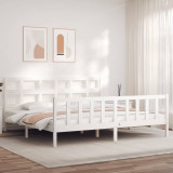 VidaXL Cadru de pat cu tăblie Super King Size, alb, lemn masiv