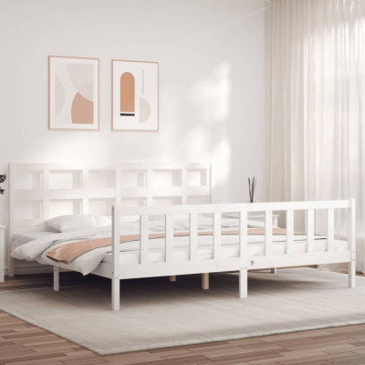 vidaXL Cadru pat cu tăblie 200x200 cm, alb, lemn masiv foto