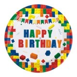 Farfurii de petrecere Happy Birthday cu cuburi colorate pentru sărbători, CMCLASS