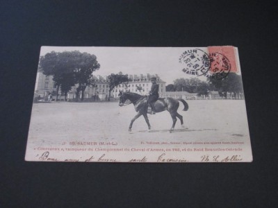 Școala de Cavalerie &amp;bdquo;Courageux&amp;rdquo; din Saumur, Campionatul Cailor de Război - Carte Poștală Vintage Franța (posibil perioada 1900-1940) foto