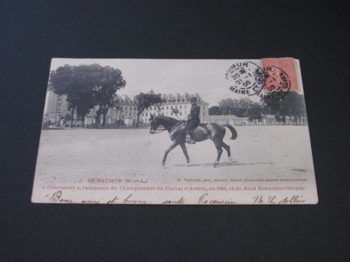 Școala de Cavalerie &bdquo;Courageux&rdquo; din Saumur, Campionatul Cailor de Război - Carte Poștală Vintage Franța (posibil perioada 1900-1940)