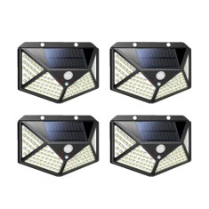 Set 4 lampi cu incarcare solara, senzor de miscare si lumina, stare de veghe, 3 moduri de iluminare, 100 LED-uri