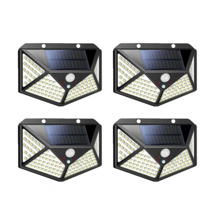 Set 4 lampi cu incarcare solara, senzor de miscare si lumina, stare de veghe, 3 moduri de iluminare, 100 LED-uri