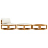 Set mobilier de gradina, 3 piese, perne crem, lemn masiv acacia