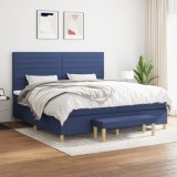 VidaXL Pat box spring cu saltea, albastru, 200x200 cm, textil