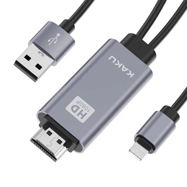 Adaptor HDMI KakuSiga, Compatibil cu Apple, USB, tip Lightning, 1 m, Gri