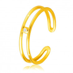 Inel din aur galben 9K – brațe subțiri deschise, zircon transparent - Marime inel: 56