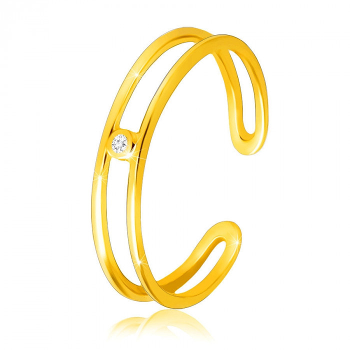 Inel din aur galben 9K &ndash; brațe subțiri deschise, zircon transparent - Marime inel: 54