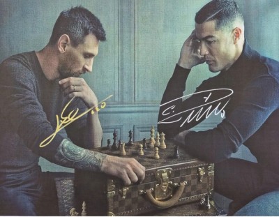 Tablou Autograf Messi Ronaldo cu certificat de autenticitate pe panaza bumbac foto