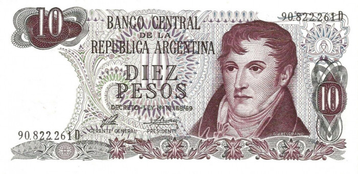 ARGENTINA █ bancnota █ 10 Pesos █ 1974-1976 █ P-295 █ UNC █ necirculata