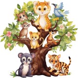 Cumpara ieftin Sticker decorativ, Copacul cu Animale, Multicolor, 60 cm, 8218ST-5, Oem