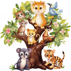 Sticker decorativ, Copacul cu Animale, Multicolor, 60 cm, 8218ST-5 foto