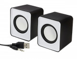 Mini boxe stereo 2.0, 6W, 30Hz - 20Khz, 4&Omega;, 80dB, 182g, 7 x 6 x 4,5cm, negru/alb, Pro Cart