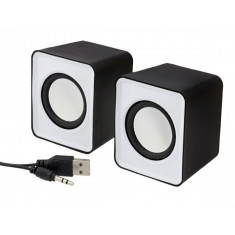 Mini boxe stereo 2.0, 6W, 30Hz - 20Khz, 4&Omega;, 80dB, 182g, 7 x 6 x 4,5cm, negru/alb