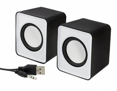 Mini boxe stereo 2.0, 6W, 30Hz - 20Khz, 4&amp;Omega;, 80dB, 182g, 7 x 6 x 4,5cm, negru/alb foto