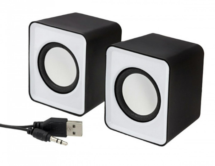 Mini boxe stereo 2.0, 6W, 30Hz - 20Khz, 4&Omega;, 80dB, 182g, 7 x 6 x 4,5cm, negru/alb