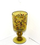 Cupă pocal vin, cristal forest-green, suflat și pictat manual cu email policrom, bule controlate, anii 50 - Alfred Taube, Germany