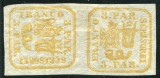 1864 , Lp 11 , Principatele Unite 3 Parale , pereche intoarsa 90 grd. - N.G.