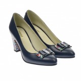 Pantofi dama din piele naturala, bleumarin, toc 7cm - NAA41BLM