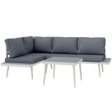 Outsunny Set Mobilier de Grădină din 3 Piese cu 2 Canapele cu Spătar Reglabil &icirc;n 5 Poziții și Măsuță, 139x63x65 cm, Gri | Aosom Romania