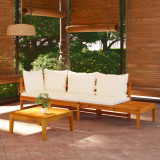 VidaXL Set mobilier grădină perne alb/crem, 3 piese, lemn masiv acacia