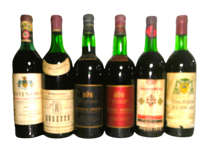 LOT 12 - 6 RARE STICLE DE VIN ROȘU RECOLTARE 1966/68/70/70/70/70