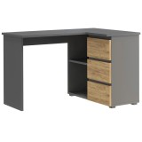 Birou colt Norge cu 3 sertare si 2 rafturi, 124x89x75 cm, antracit si craft Household NewTrend