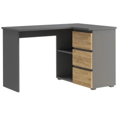 Birou colt Norge cu 3 sertare si 2 rafturi, 124x89x75 cm, antracit si craft Household NewTrend