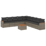 Cumpara ieftin Set mobilier de gradina cu perne, 10 piese, gri, poliratan