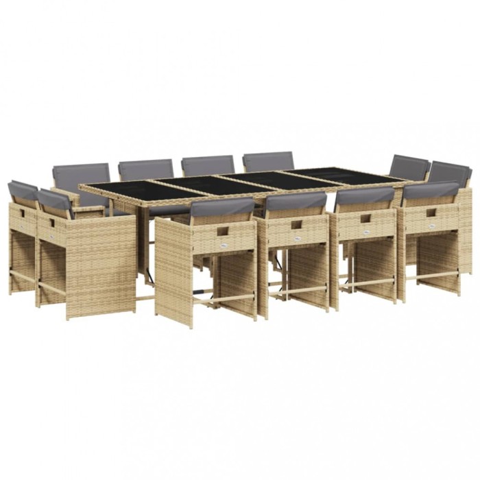 Set mobilier gradina cu perne, 13 piese, bej combinat poliratan