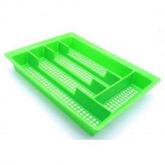 Suport Tacamuri STERK, 33x26x4 cm, 5 Compartimente, pentru Sertar, Plastic Perforat Verde, Suporturi de Plastic pentru Depozitarea Tacamurilor in Sert