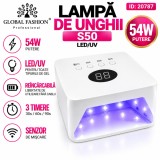 Lampa Unghii LED/UV S50, 54W, Alba - Uscare Rapida Gel/Oja Semipermanenta, Manichiura Profesionala Acasa/Salon