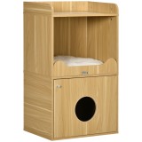 PawHut Casa de toaletă pentru pisici mobilier litieră pisică 3 nivele compartiment &icirc;nchis cu o ușă 1 pernă 60 x 45 x 103 cm | Aosom Romania