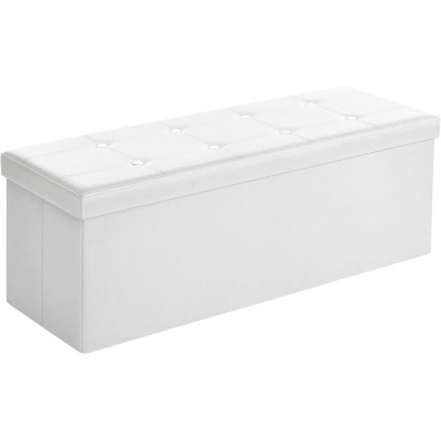 SONGMICS Taburet pliabil cu spatiu de depozitare, 3 locuri, imitatie piele, 110x38x38 cm, alb Household NewTrend foto