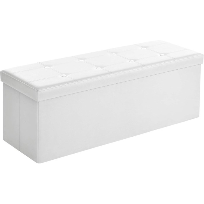 SONGMICS Taburet pliabil cu spatiu de depozitare, 3 locuri, imitatie piele, 110x38x38 cm, alb Household NewTrend