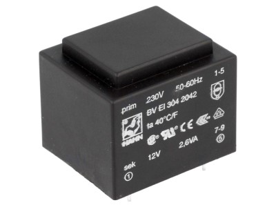 Transformator PCB &amp;icirc;ncapsulat 2,6VA 230V/12V foto