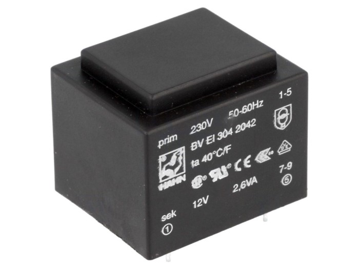 Transformator PCB &icirc;ncapsulat 2,6VA 230V/12V
