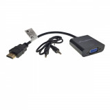Cumpara ieftin Adaptor cu cablu 20 cm, Lanberg 40880, HDMI tata la VGA mama cu cablu audio jack 3.5 mm