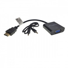 Adaptor cu cablu 20 cm, Lanberg 40880, HDMI tata la VGA mama cu cablu audio jack 3.5 mm