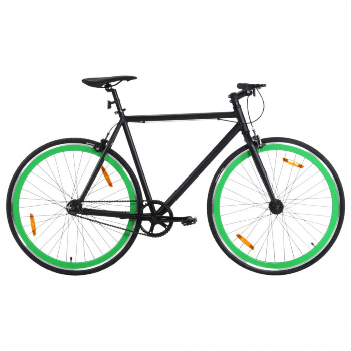 Bicicleta cu angrenaj fix, negru si verde, 700c, 55 cm