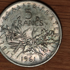 Franta - moneda mare 12 gr. argint .835 - 5 franci / francs 1961 - impecabila !