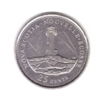 Moneda Canada 25 cents/centi 1992 Nova Scotia, stare buna, curata, zgariata pe revers