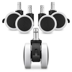 Set 5 Roti pentru scaun de birou tija 11/22 mm, Kwmobile, Alb/Negru, Nylon, 55602.03