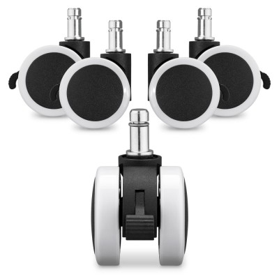 Set 5 Roti pentru scaun de birou tija 11/22 mm, Kwmobile, Alb/Negru, Nylon, 55602.03 foto