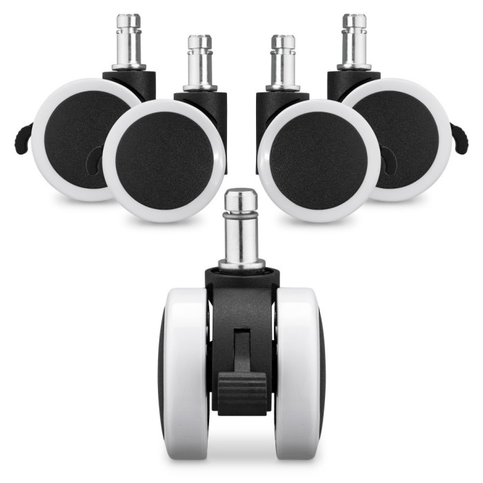 Set 5 Roti pentru scaun de birou tija 11/22 mm, Kwmobile, Alb/Negru, Nylon, 55602.03
