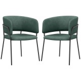 HOMCOM Set de Scaune, Scaune de Bucătărie Tapițate Moderne din Catifea cu Spate, Cotieră și Picioare Metalice, 57x53x73 cm, Verde