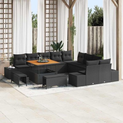 vidaXL Set de canapele pentru grădină 13 pcs Negru Rattan poli foto